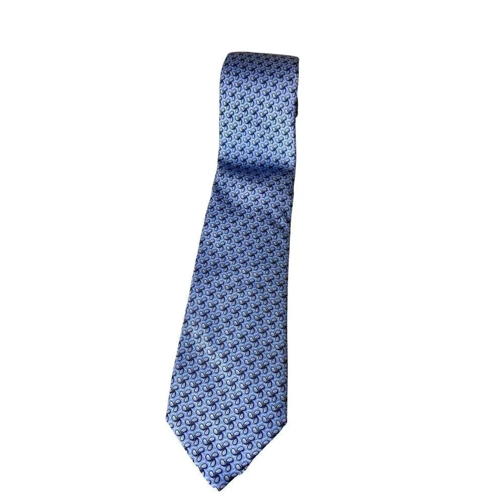 VINEYARD VINES Men’s Blue Oyster/Fan Print Silk Tie Preppy Hand Made in USA